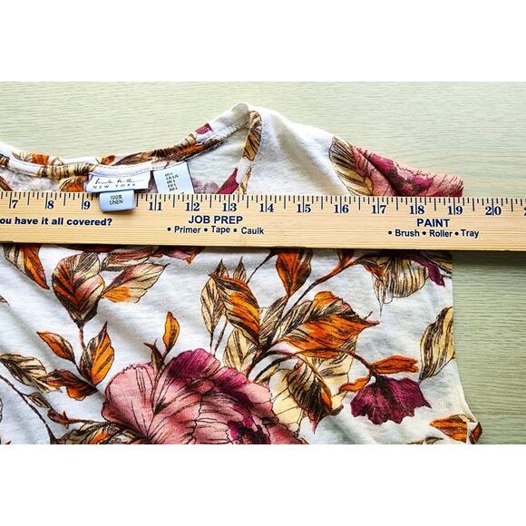 TOP/BLOUSE-NICOLE MILLER-Linen-Fall Floral Colors-Button Back-Short Sleeves-LRG - Picture 8 of 12